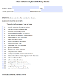 Transition skills checklist