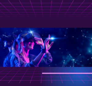 purple star background students wearing virtual reality glasses