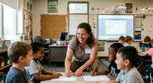 Paraeducator in classroom with elementary students